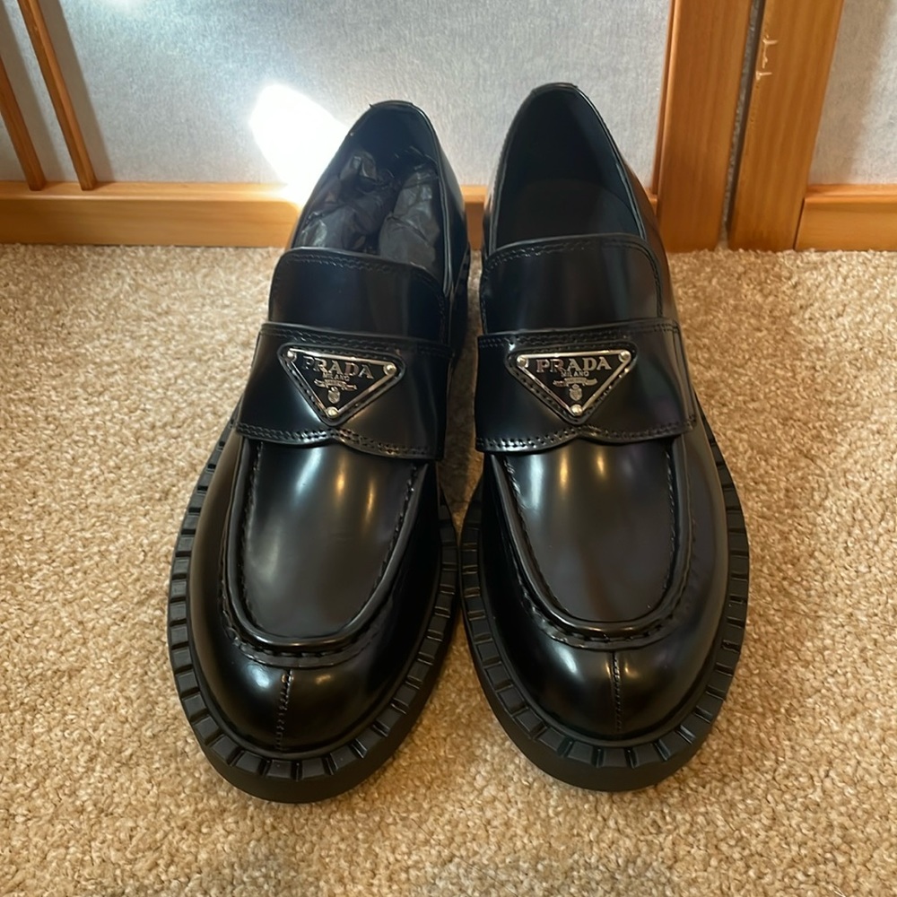 A copy- Prada  Chocolate Loafer In Black Brushed Leather